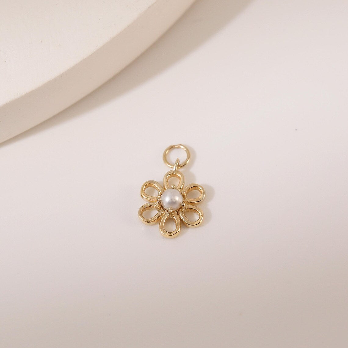 14K Solid Gold Flower Dangle Hoop Earring Charm