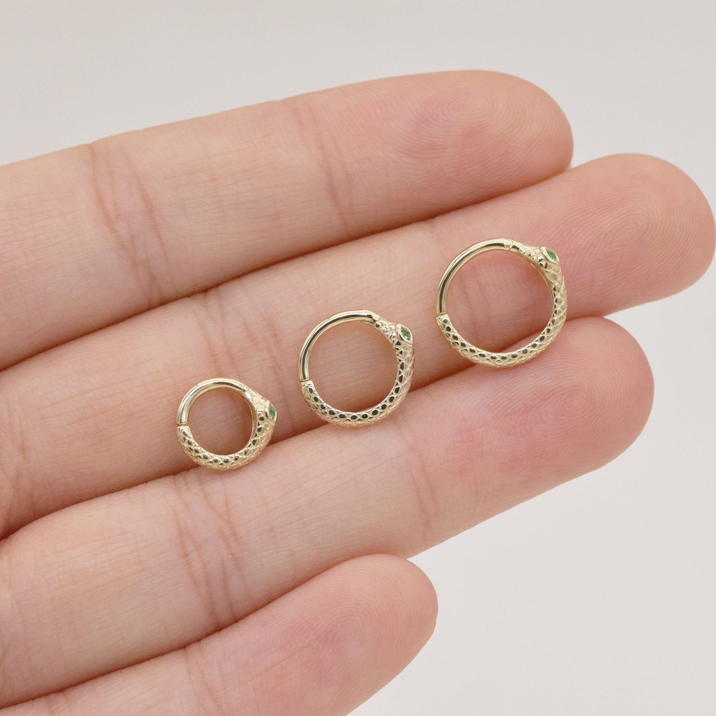 14K Solid Gold Snake Septum Helix Tragus Emerald Hoop