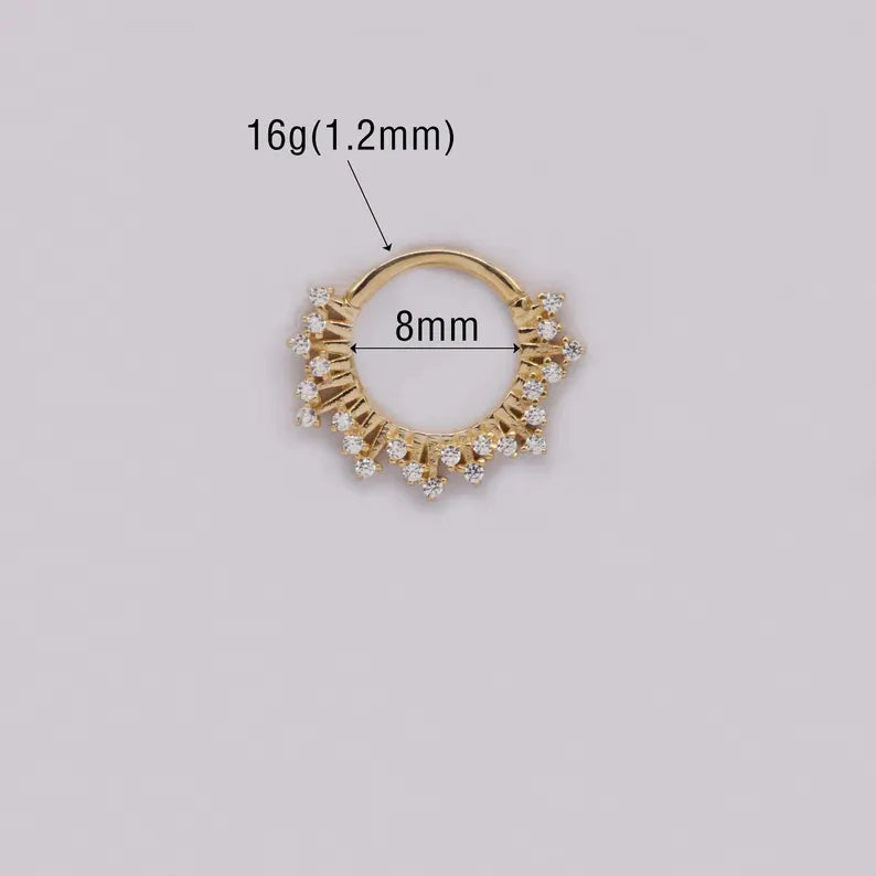 14K Gold Sunburst Daith Septum Hoop 16G
