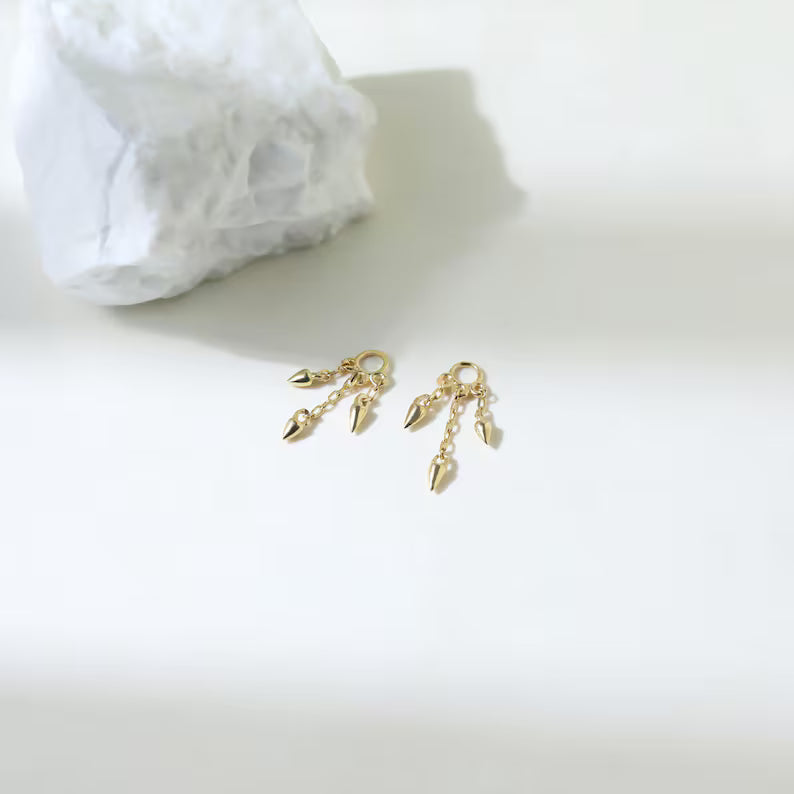 14K Gold Dangle Cone Triple Chain Tragus Earring