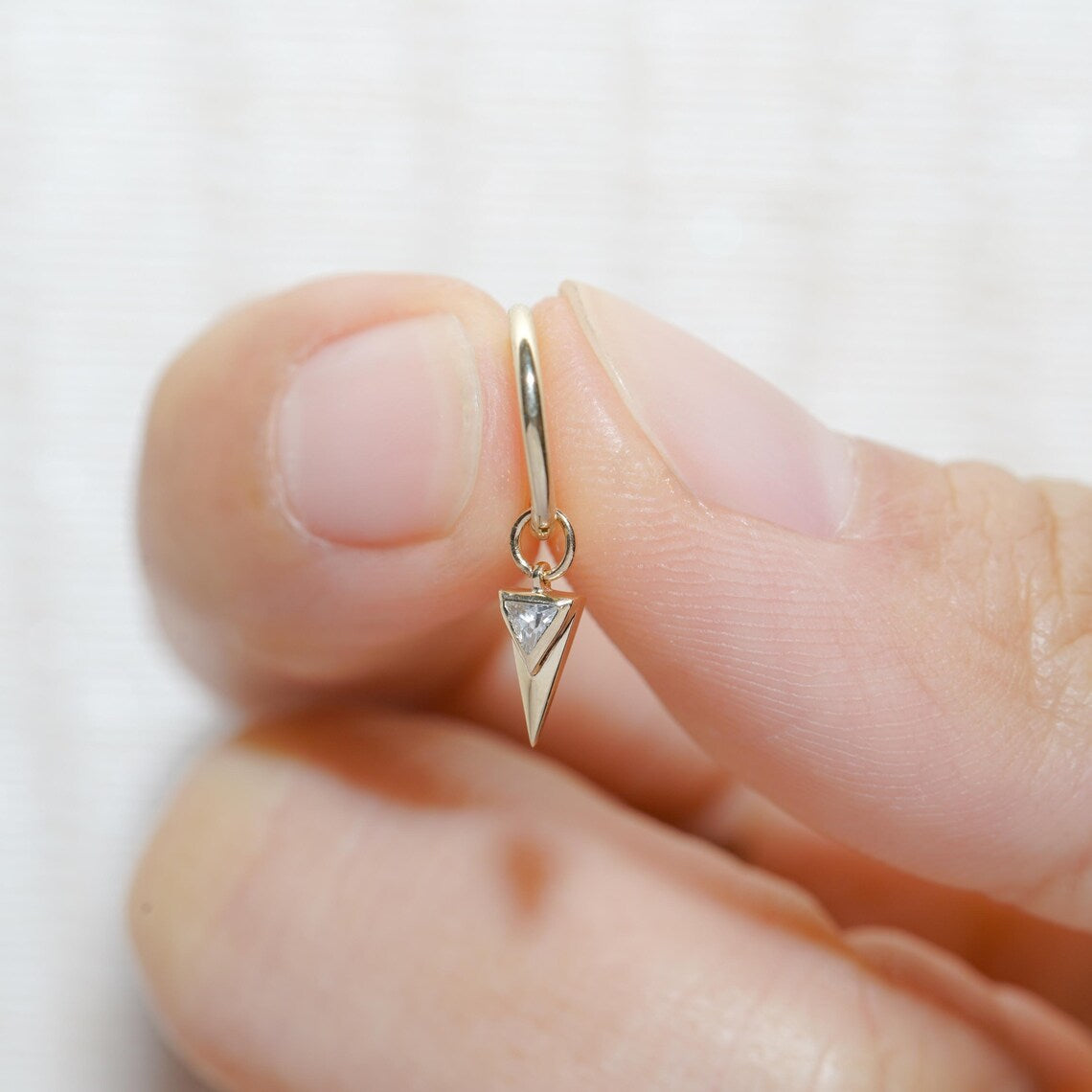 14K Solid Gold Triangle Dangle Hoop Charm