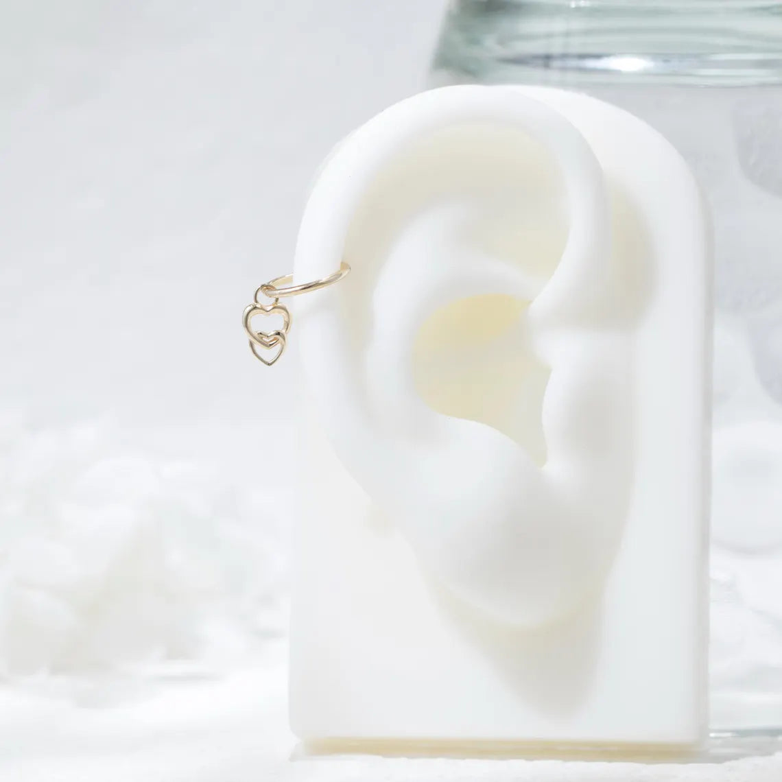 14K Solid Gold Double Heart Dangle Charm