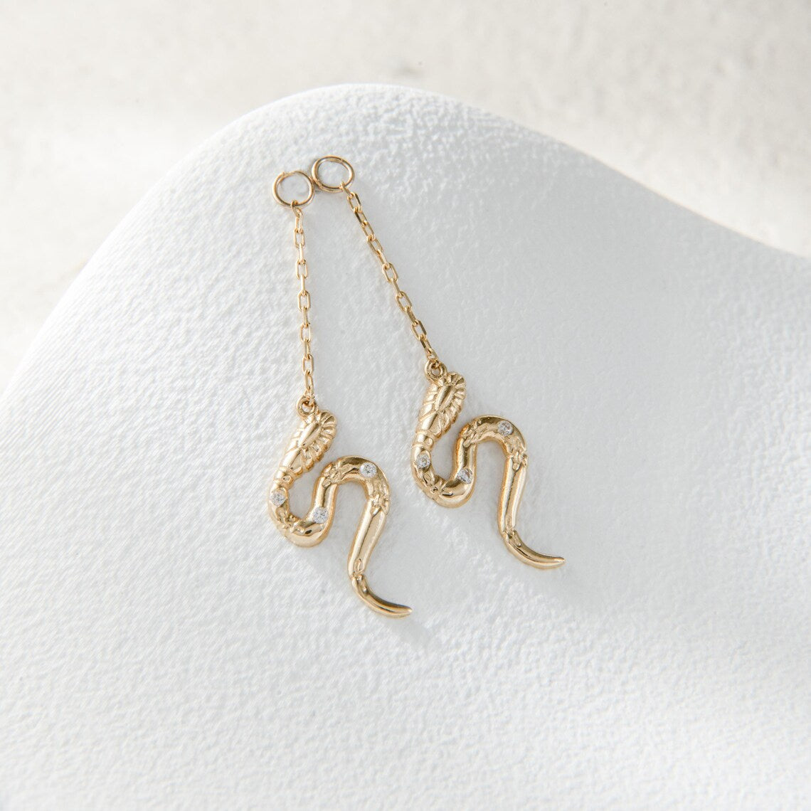 14K Gold Dangle Snake Chain Helix Earring