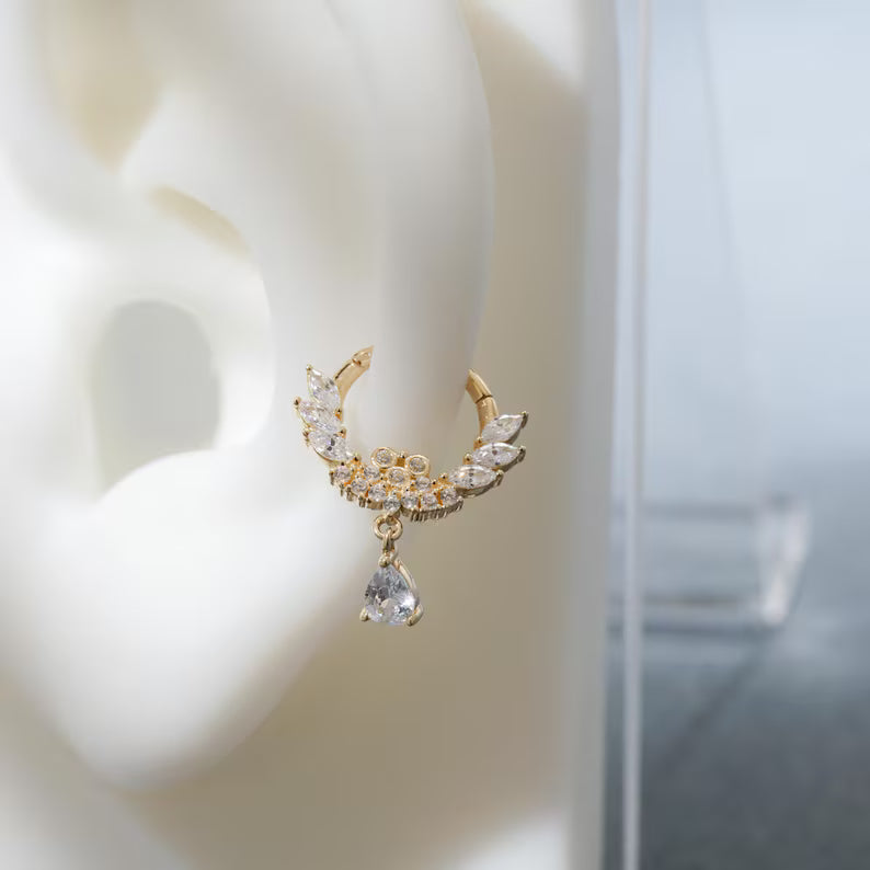 14K Gold Teardrop Septum Hoop 16G