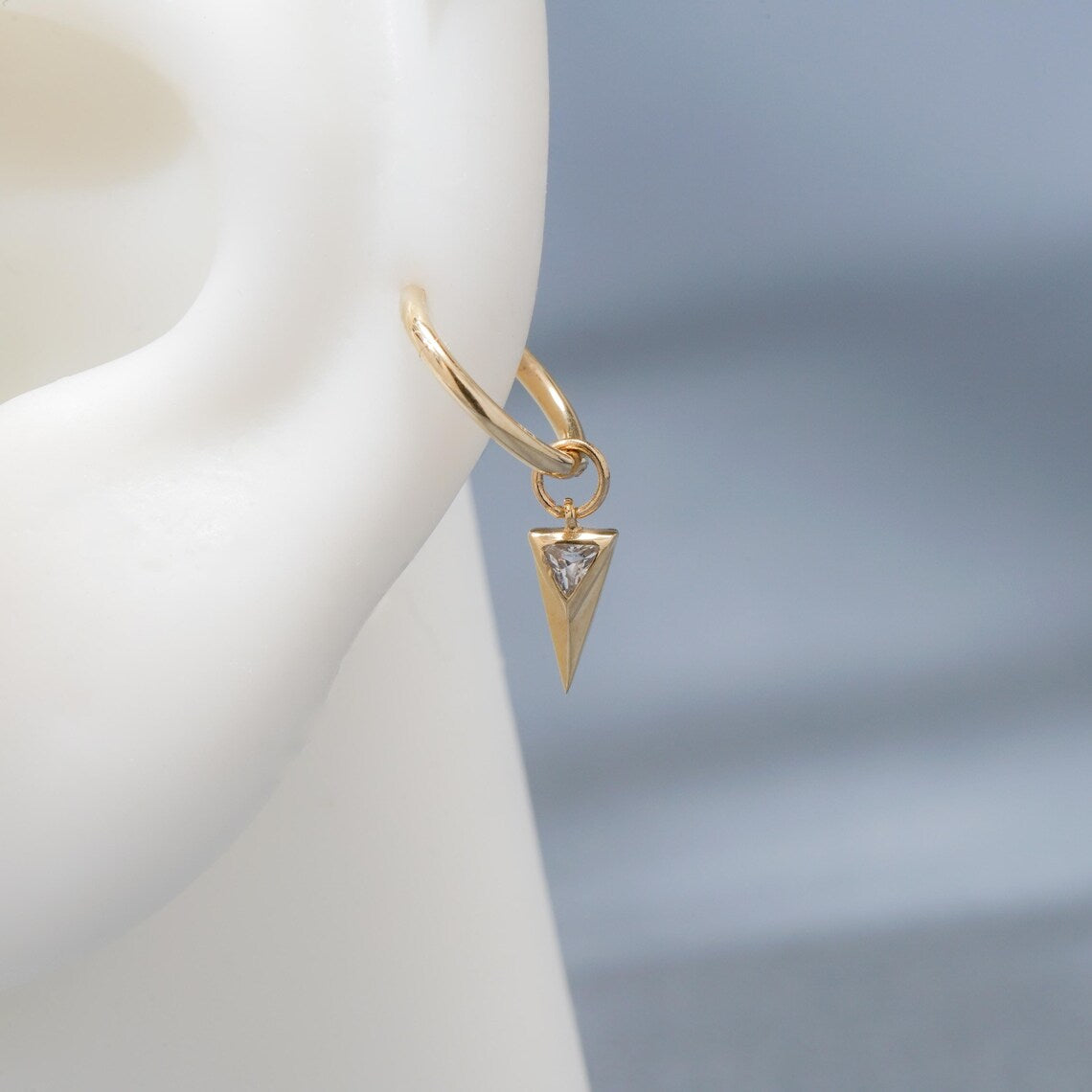 14K Solid Gold Triangle Dangle Hoop Charm