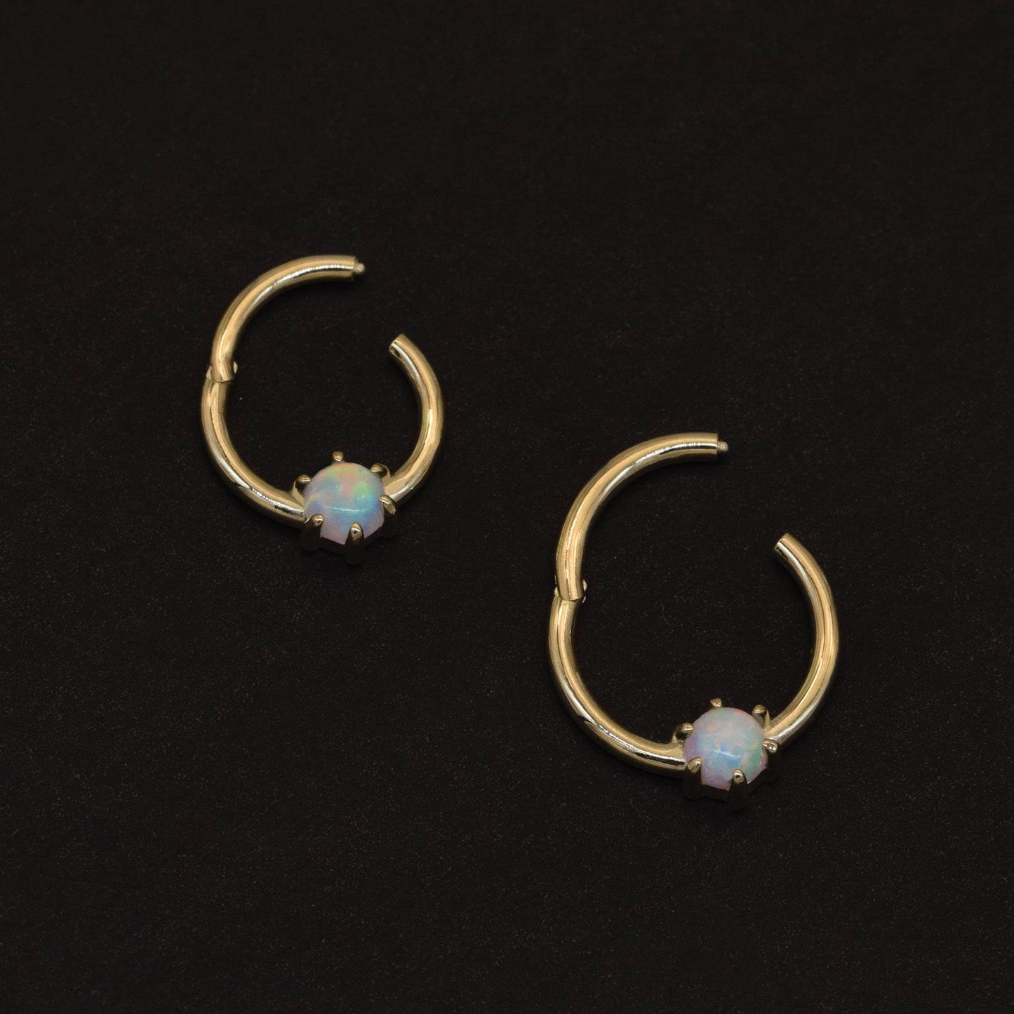 14K Solid Gold Opal Septum Hoop 16g