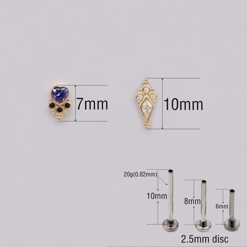14K Gold Rhombic Tanzanite Cartilage Stud Earring – Flat Back