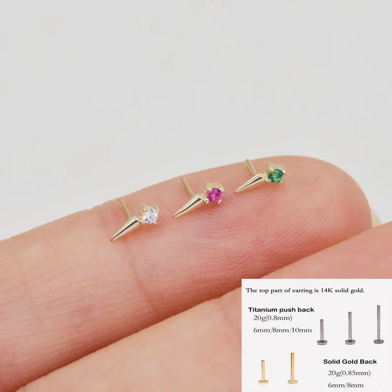 14K Gold Dainty CZ Cartilage Stud