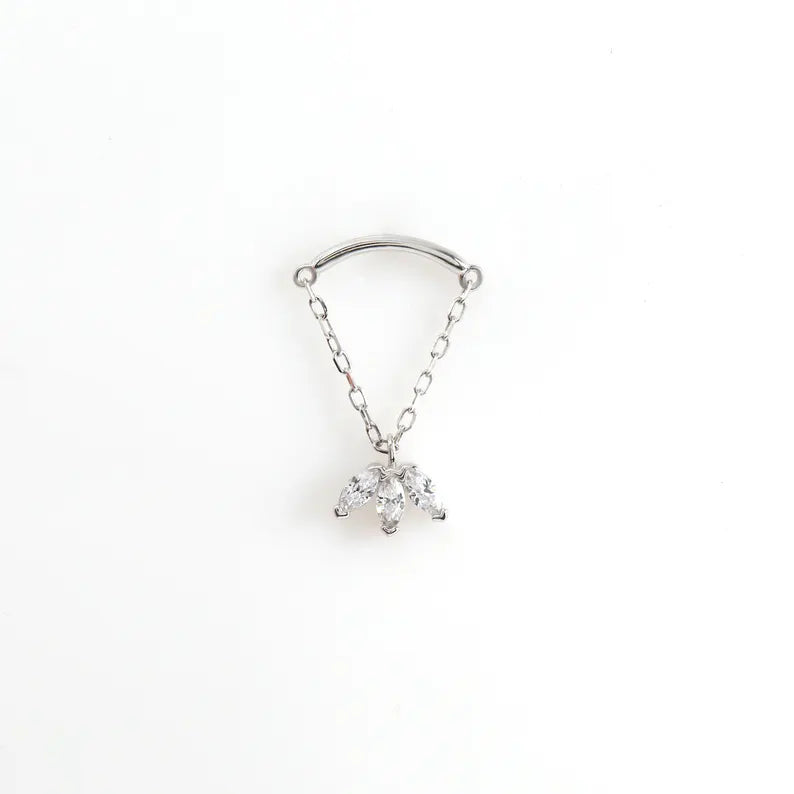 14K White Gold Chain Dangle Stud