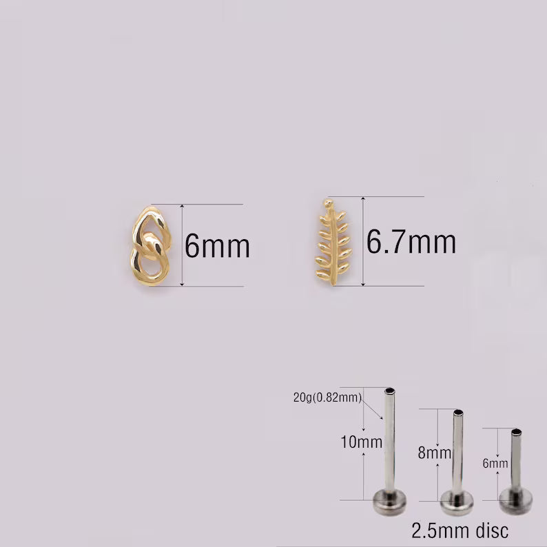 14K Gold Leaf Cartilage Stud Earring