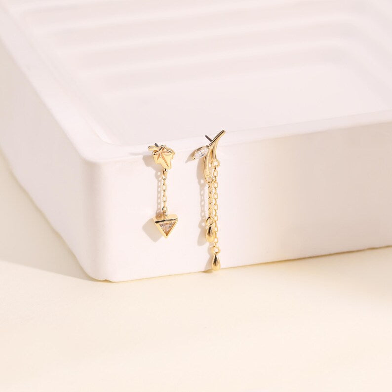 14K Gold Leaf Dangle Cartilage Stud