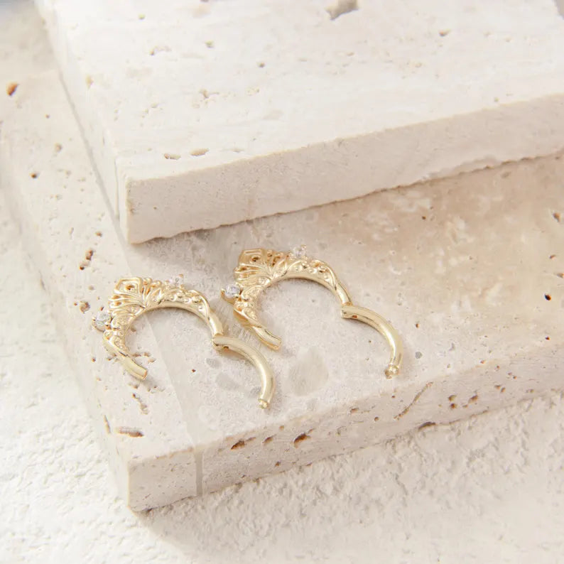 14K Solid Gold Floral Septum Hoop