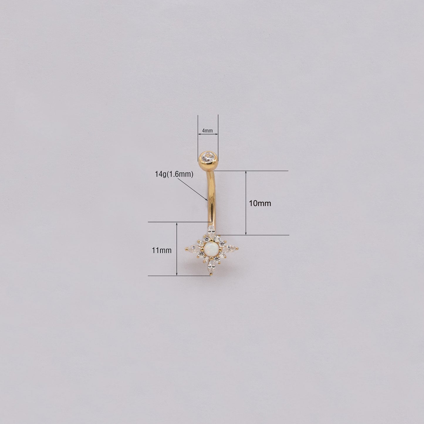 14K Solid Gold Flower Opa 14g Belly Button Ring