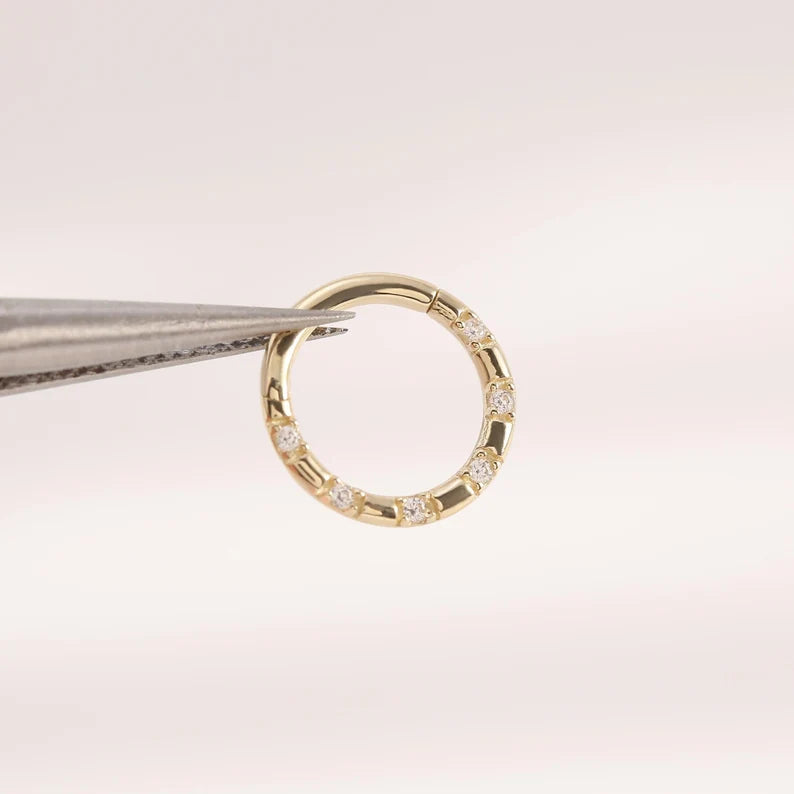 14K Gold Diamond Septum Clicker Ring