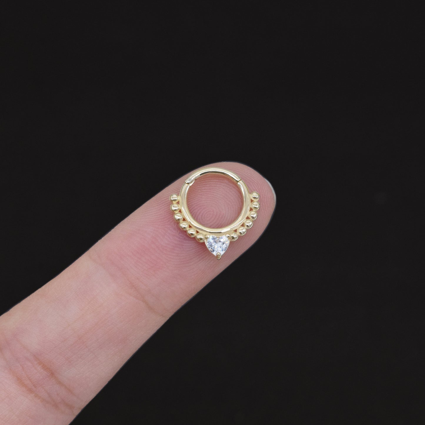 14K Solid Gold Teardrop Beaded Hoop Earrings Diamond Septum Nose Ring 16g