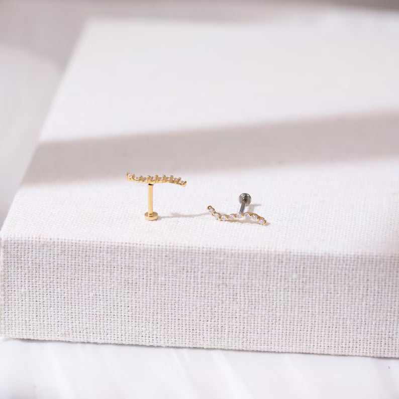 14K Solid Gold Crystal Climber Earring