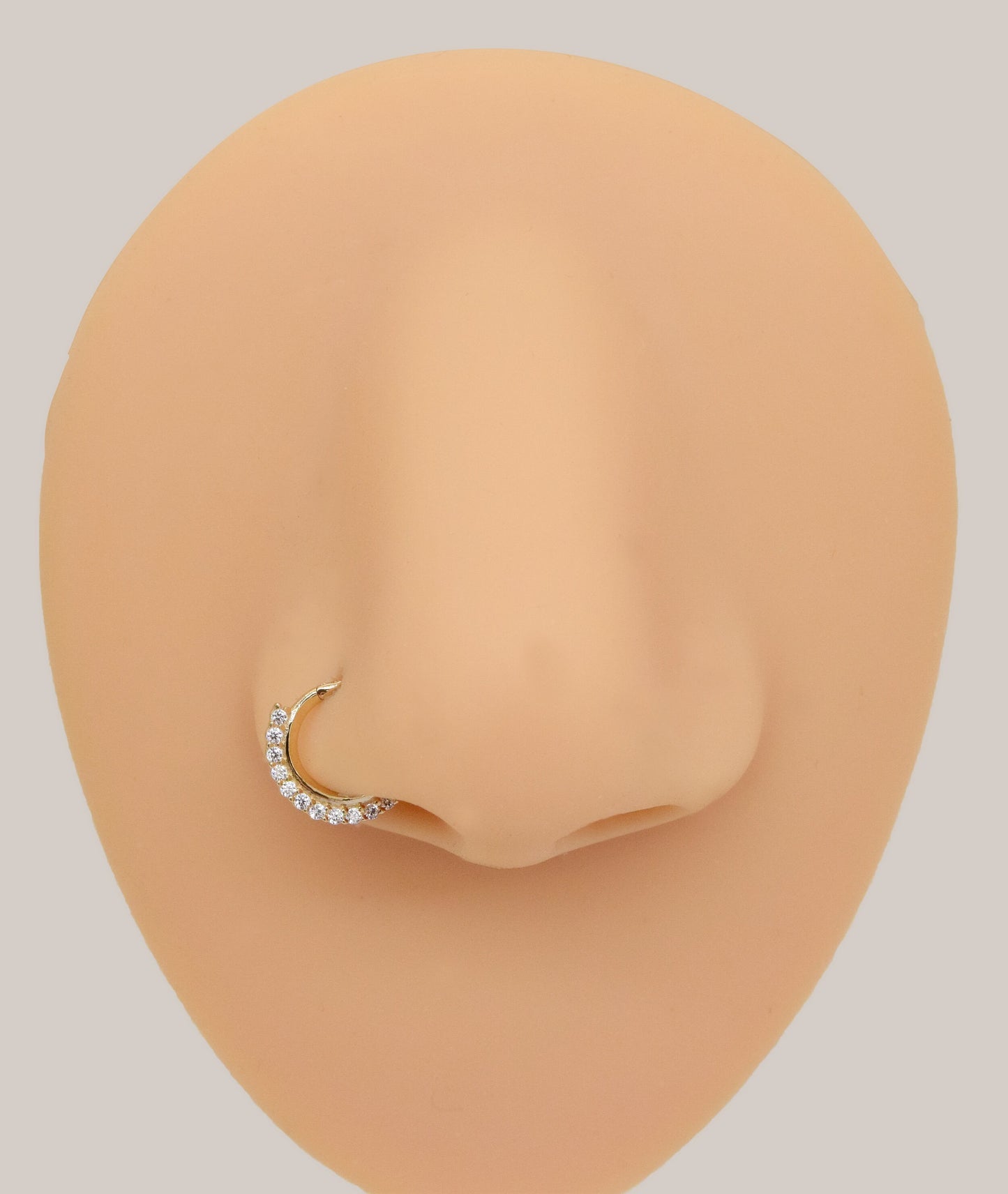 14K Solid Gold Hinged Cubic Zirconia Septum Ring 18g
