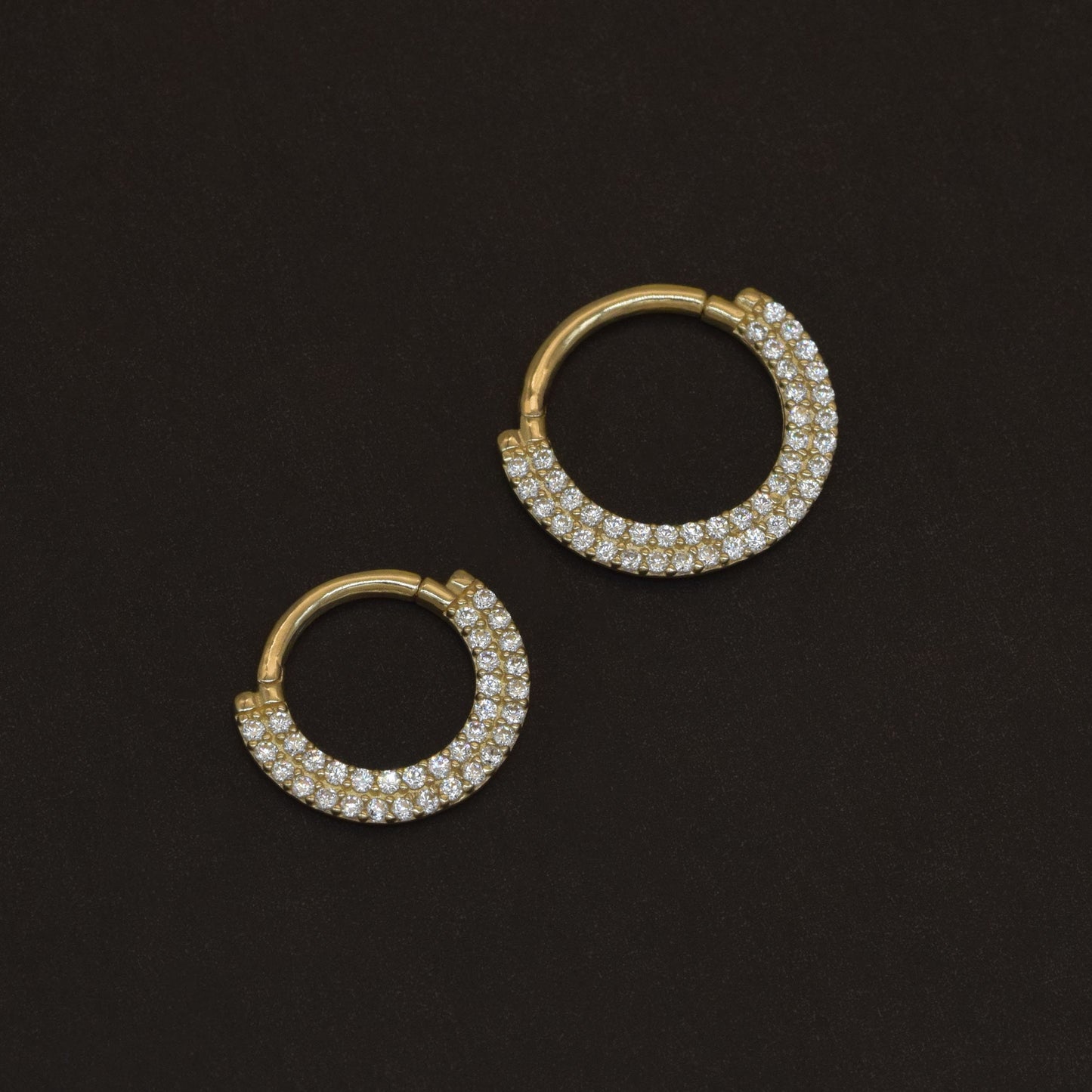 14K Solid Gold Double Row Daith Earring White Cubic Zirconia Septum Ring 18g
