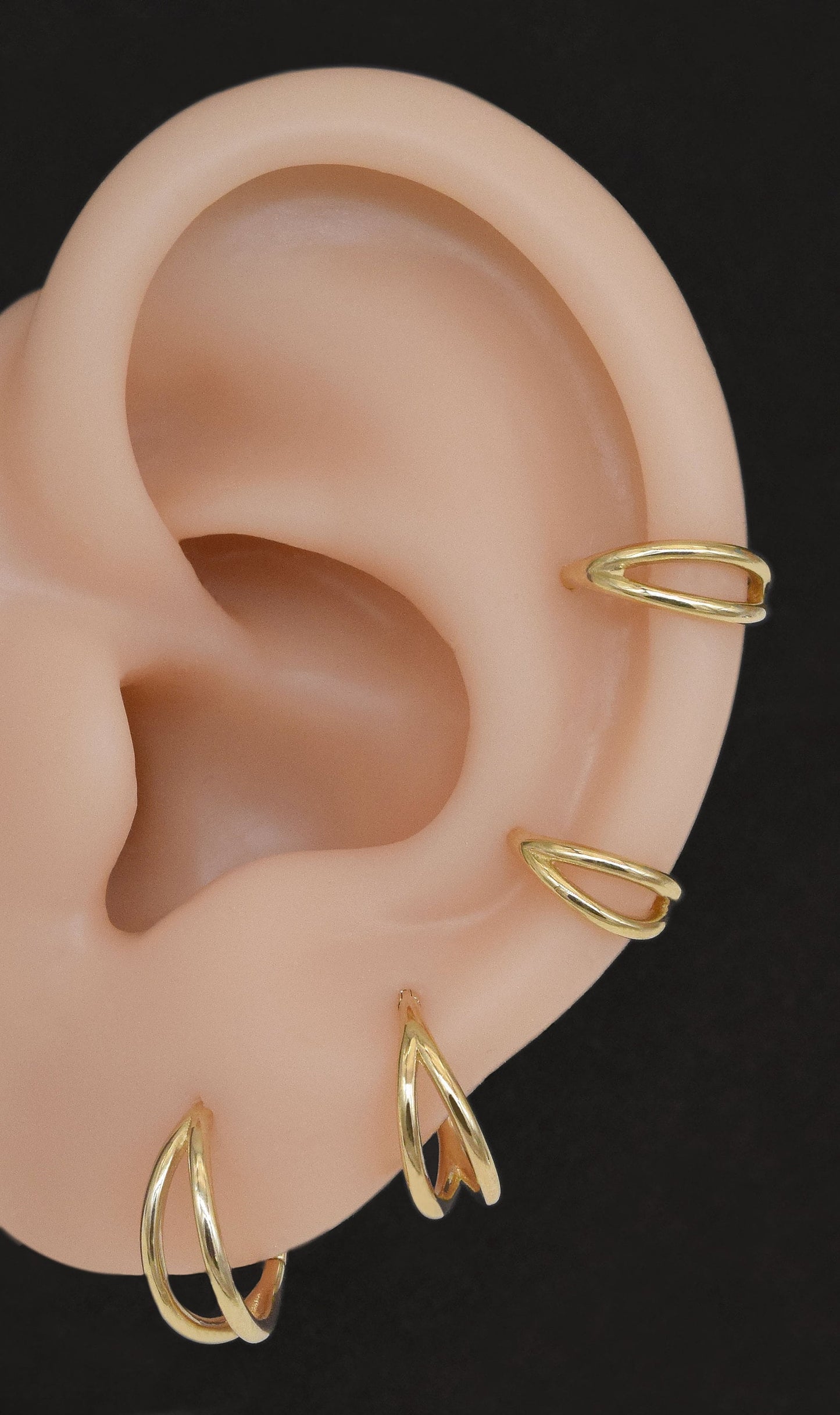 14K Solid Gold Double Row Hoop Septum Daith Cartilage Ring 16G
