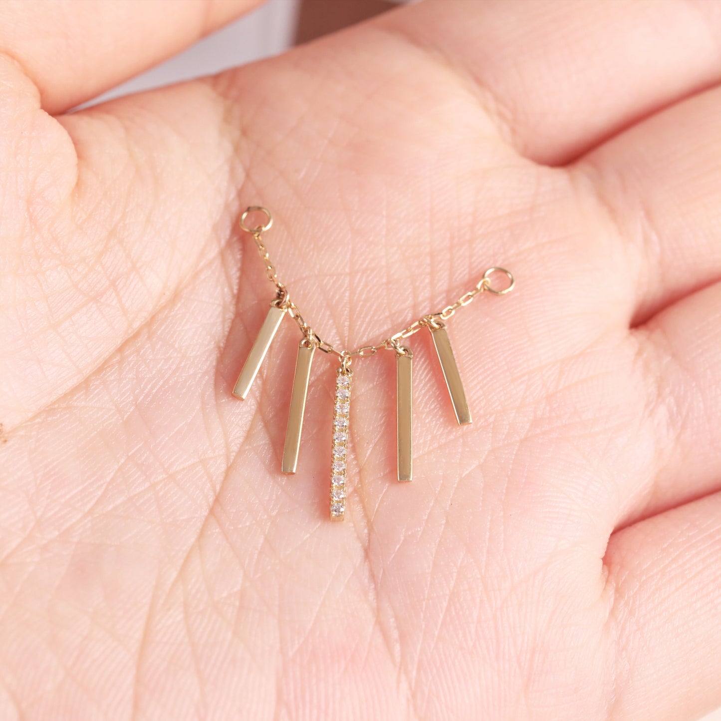 14K Solid Gold Dripping Dangle Chain Piercing