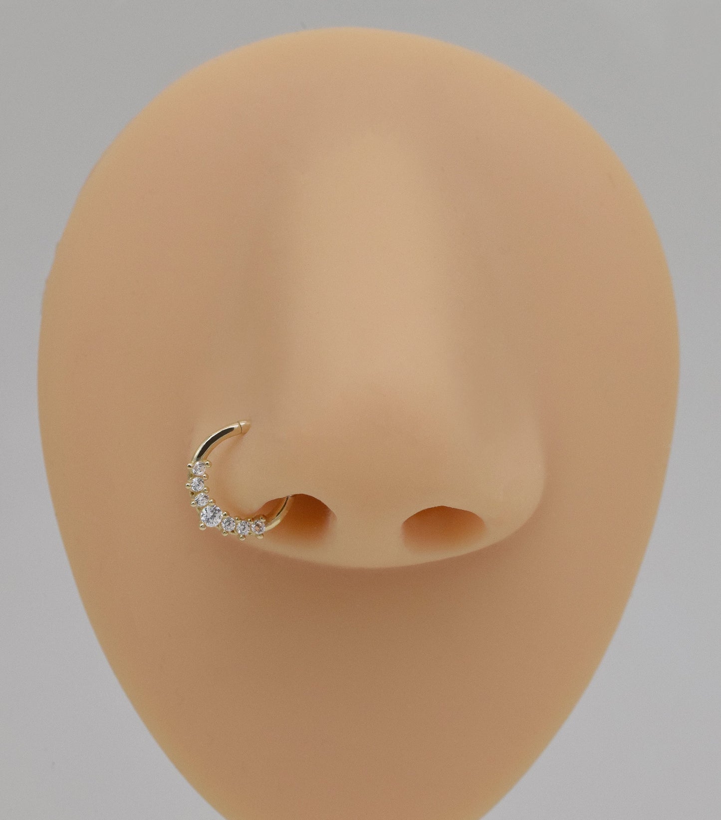 14K Solid Gold Diamond Septum Nose Ring Hinged Hoop 16g Gift For Her