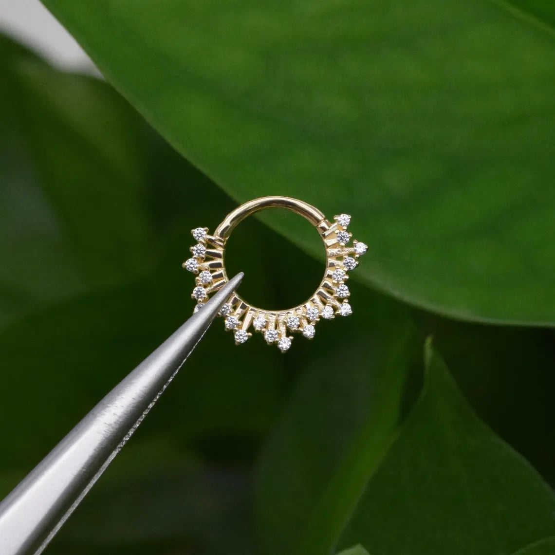14K Gold Sunburst Daith Septum Hoop 16G