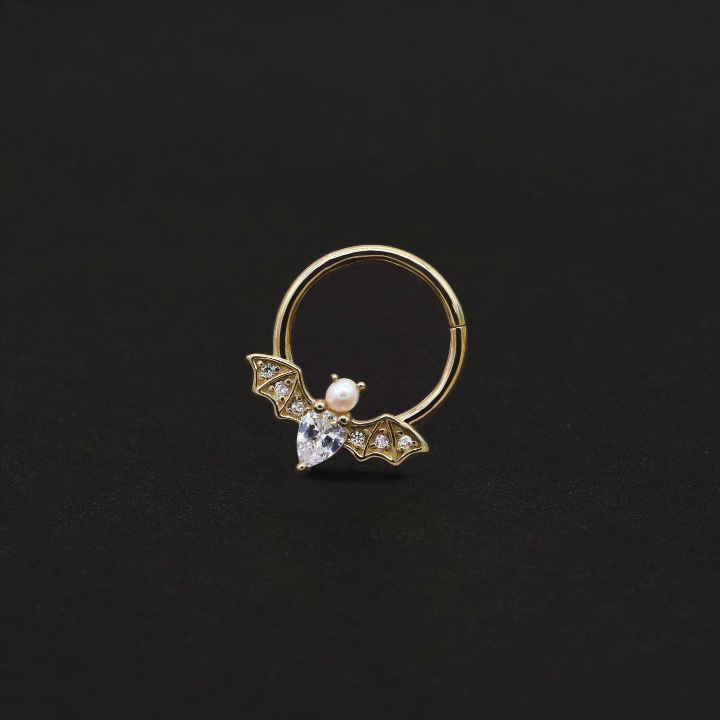 14K Solid Gold Bat Septum Ring 16g Pearl Nose Daith Conch Helix Earrings