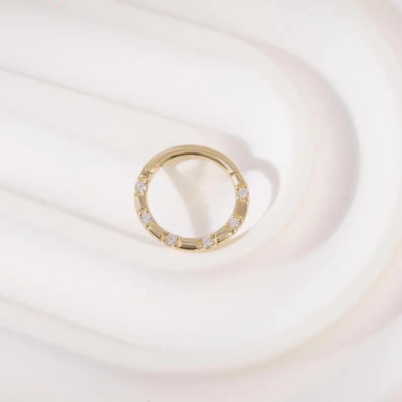 14K Gold Diamond Septum Clicker Ring