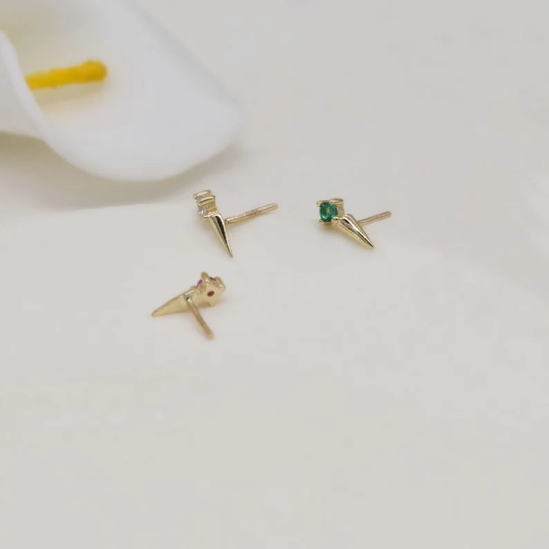 14K Gold Dainty CZ Cartilage Stud