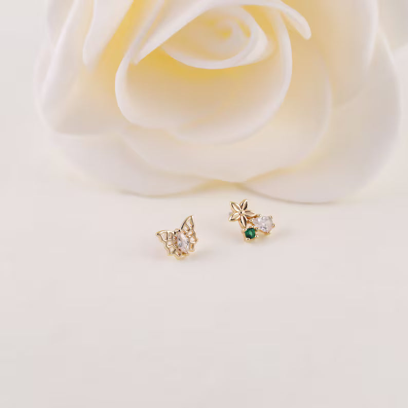14K Gold Butterfly Cartilage Stud Flat Back