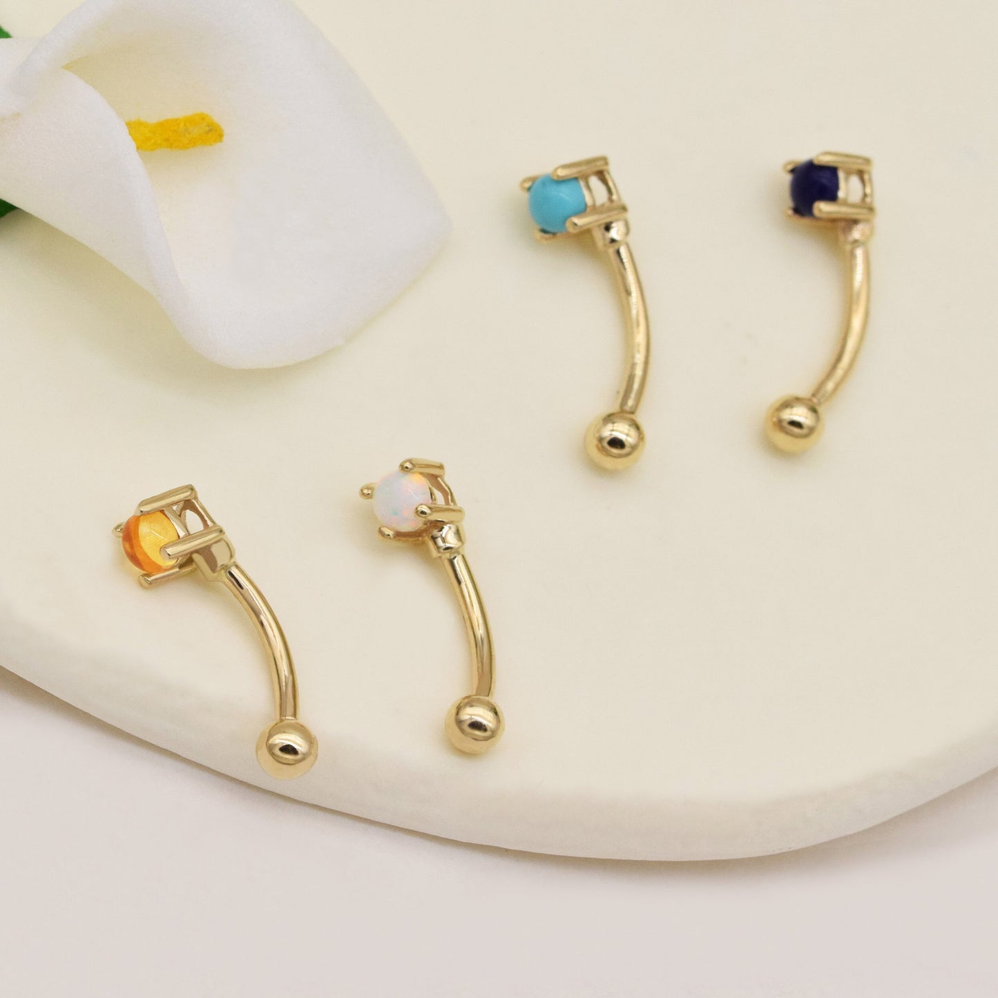 14K Solid Gold Gemstone Rook Earring Turquoise Citrine Lapis Opal 16g