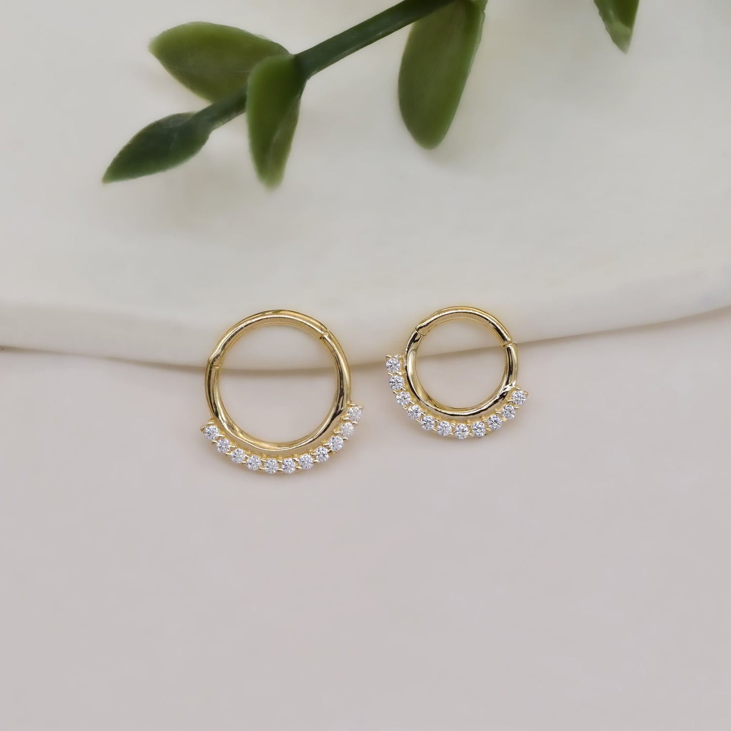 14K Solid Gold Hinged Cubic Zirconia Septum Ring 18g