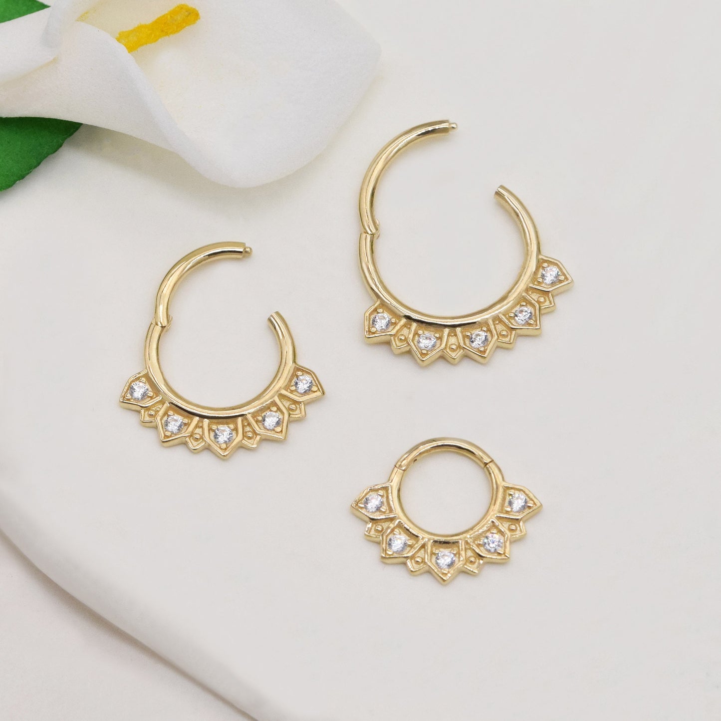 14K Solid Gold Dainty Septum Hoop Clicker 16g Nose Ear Piercing Ring