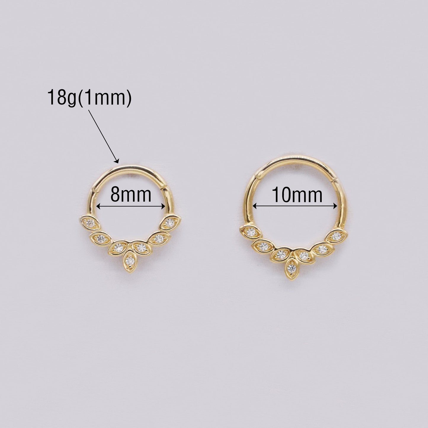 14K Solid Gold Marquise Diamond Daith Piercing 16G