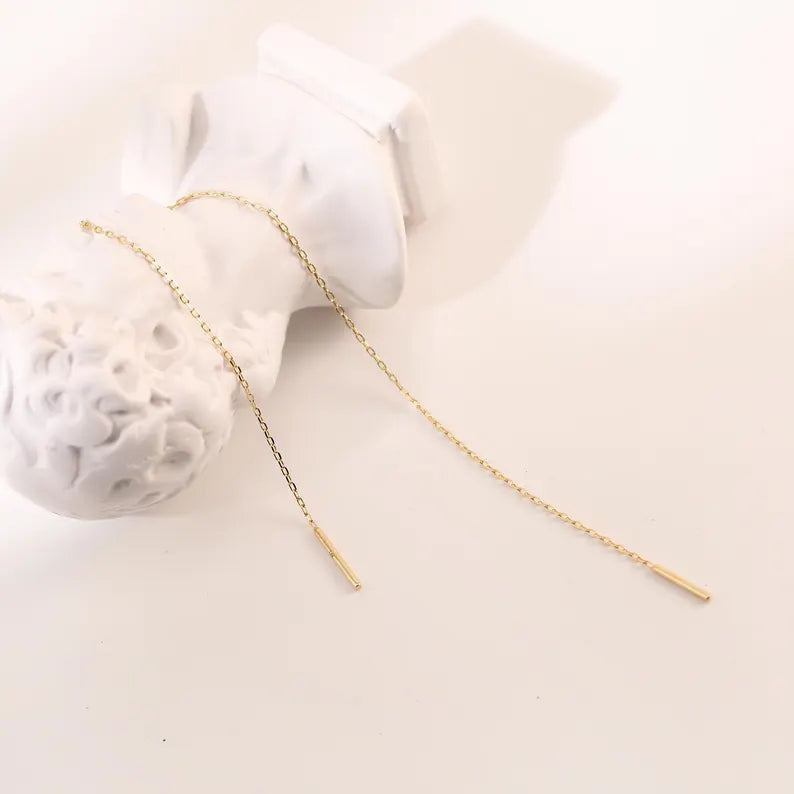 14K Solid Gold Chain Threader Earring