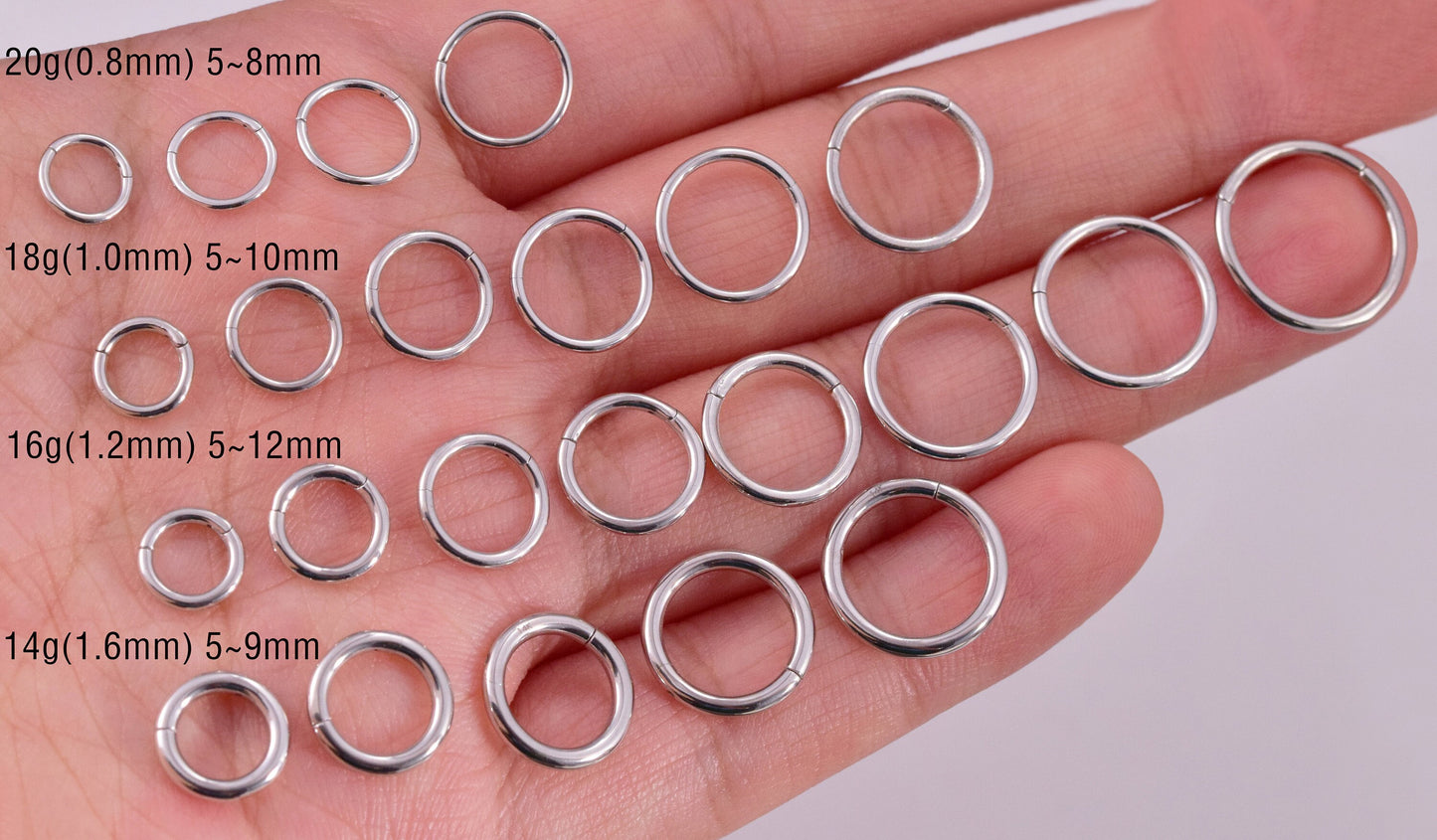 14K Solid White Gold Hinged Hoop Earring 16G 18G
