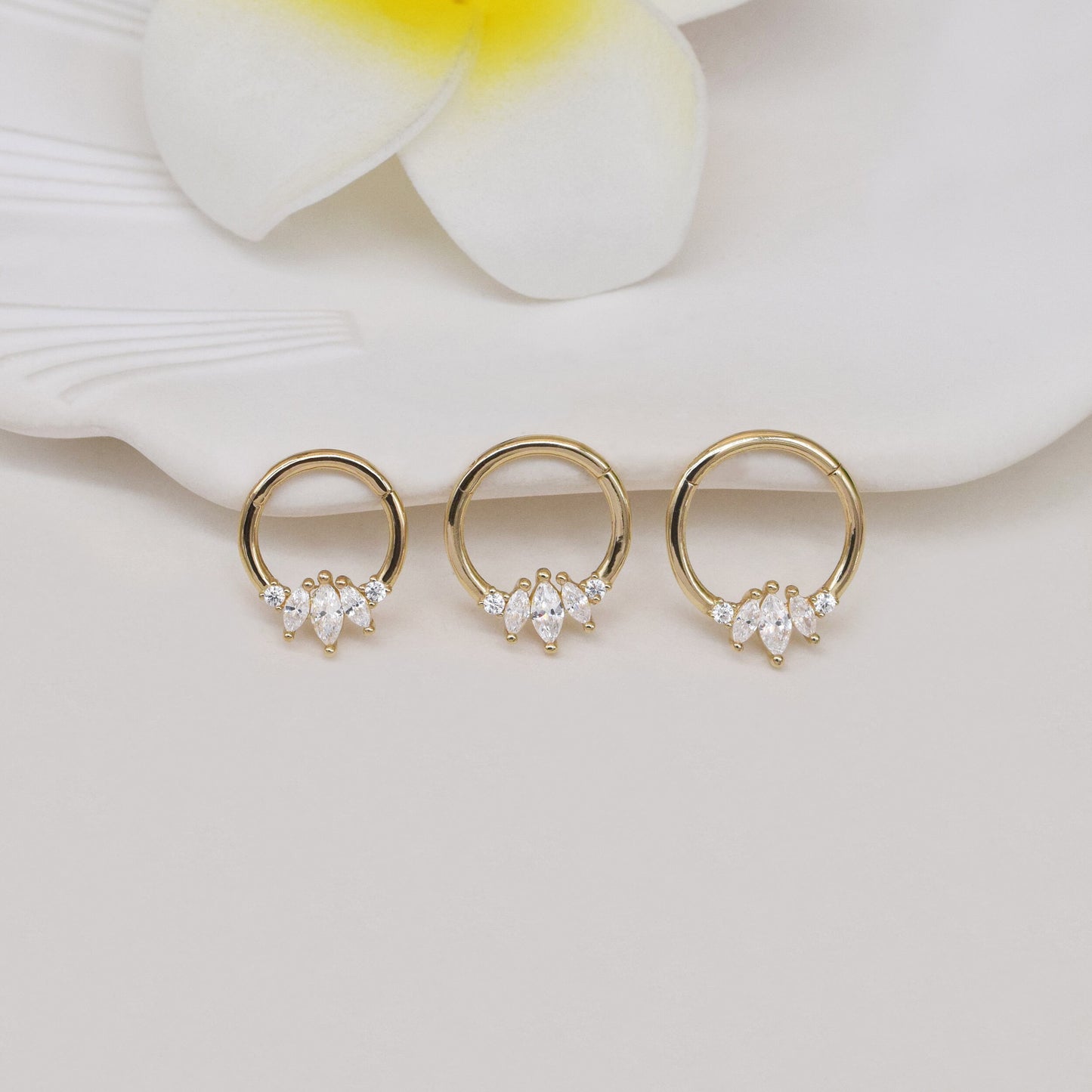 14K Solid Gold Marquise Septum Daith Tragus Helix Cartilage Earring 16G