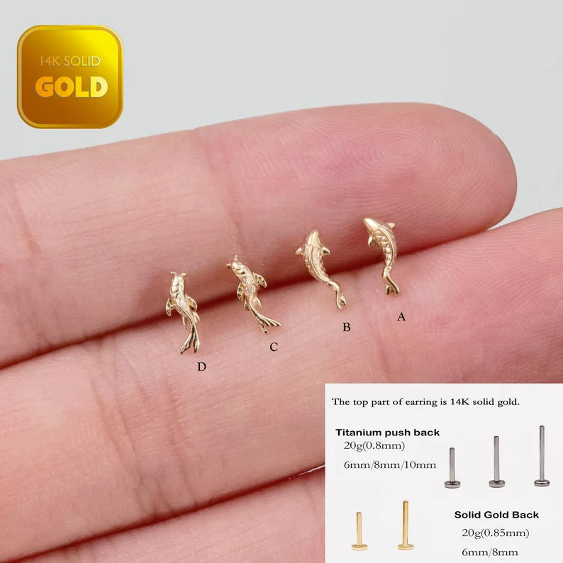 14K Solid Gold Koi Fish Stud Earring