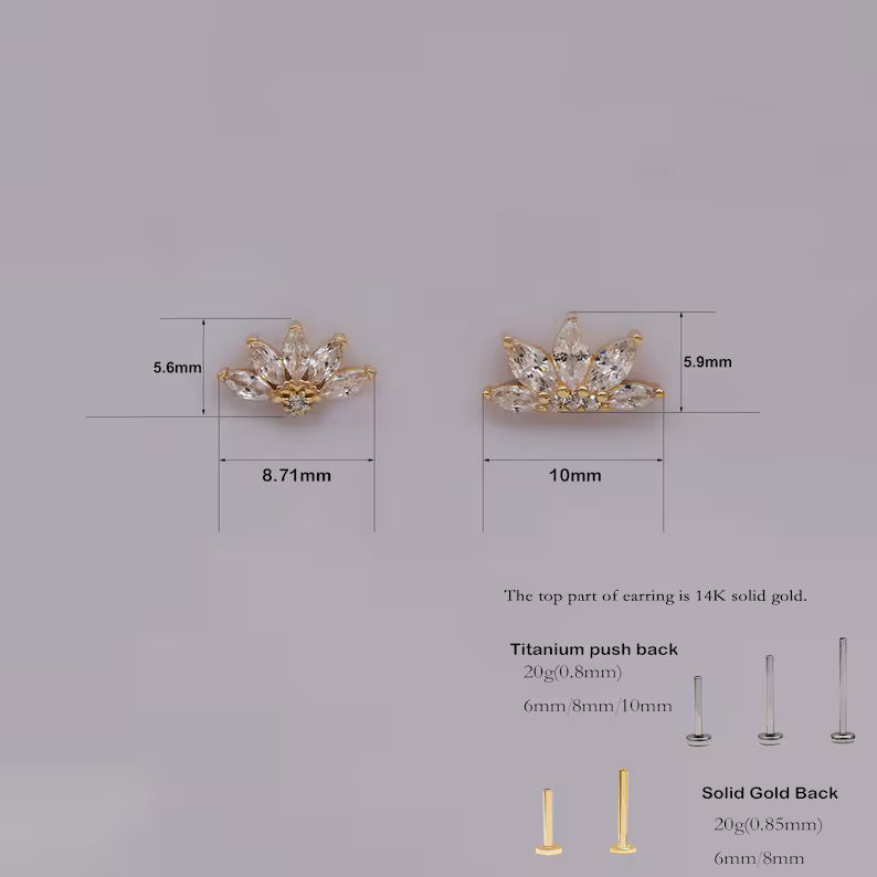 14K Gold Marquise Lotus Cartilage Stud