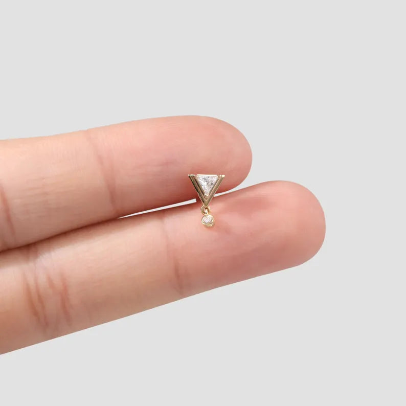 14K Gold Triangle Dangle Stud Earring