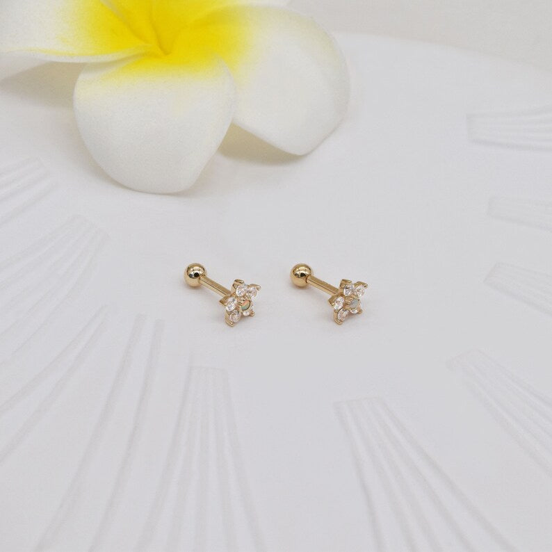 14K Gold Opal Cluster Helix Stud