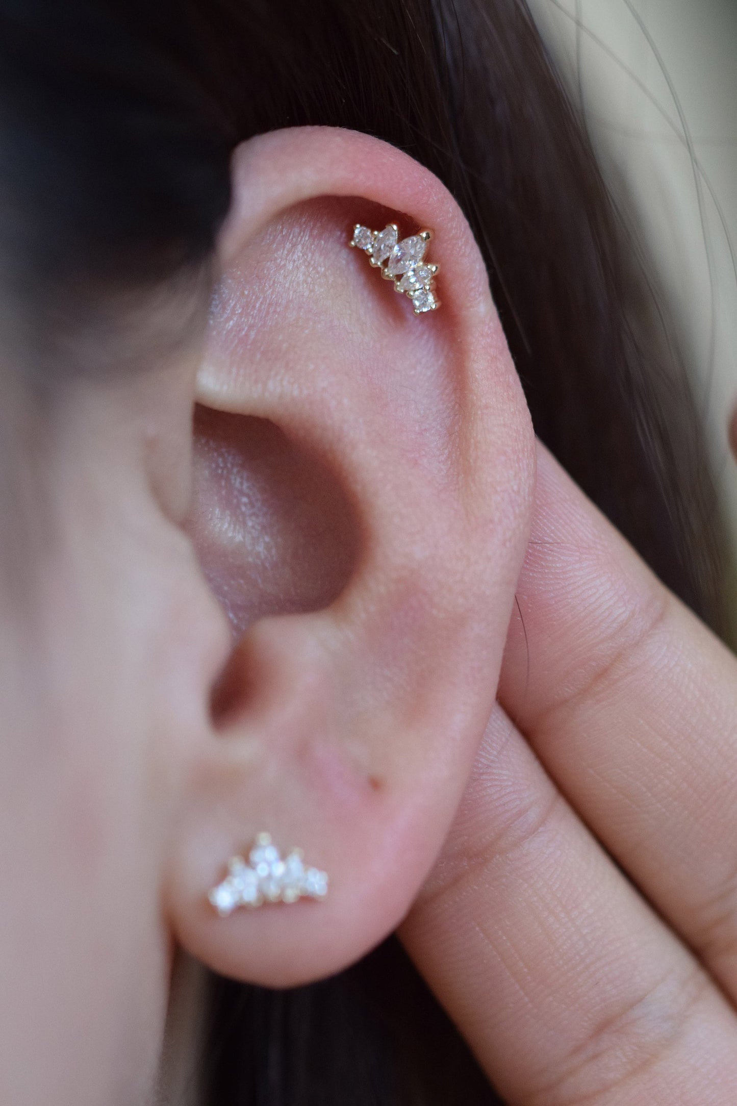 14K Solid Gold Threadless Climber Earring Helix Conch Tragus Stud