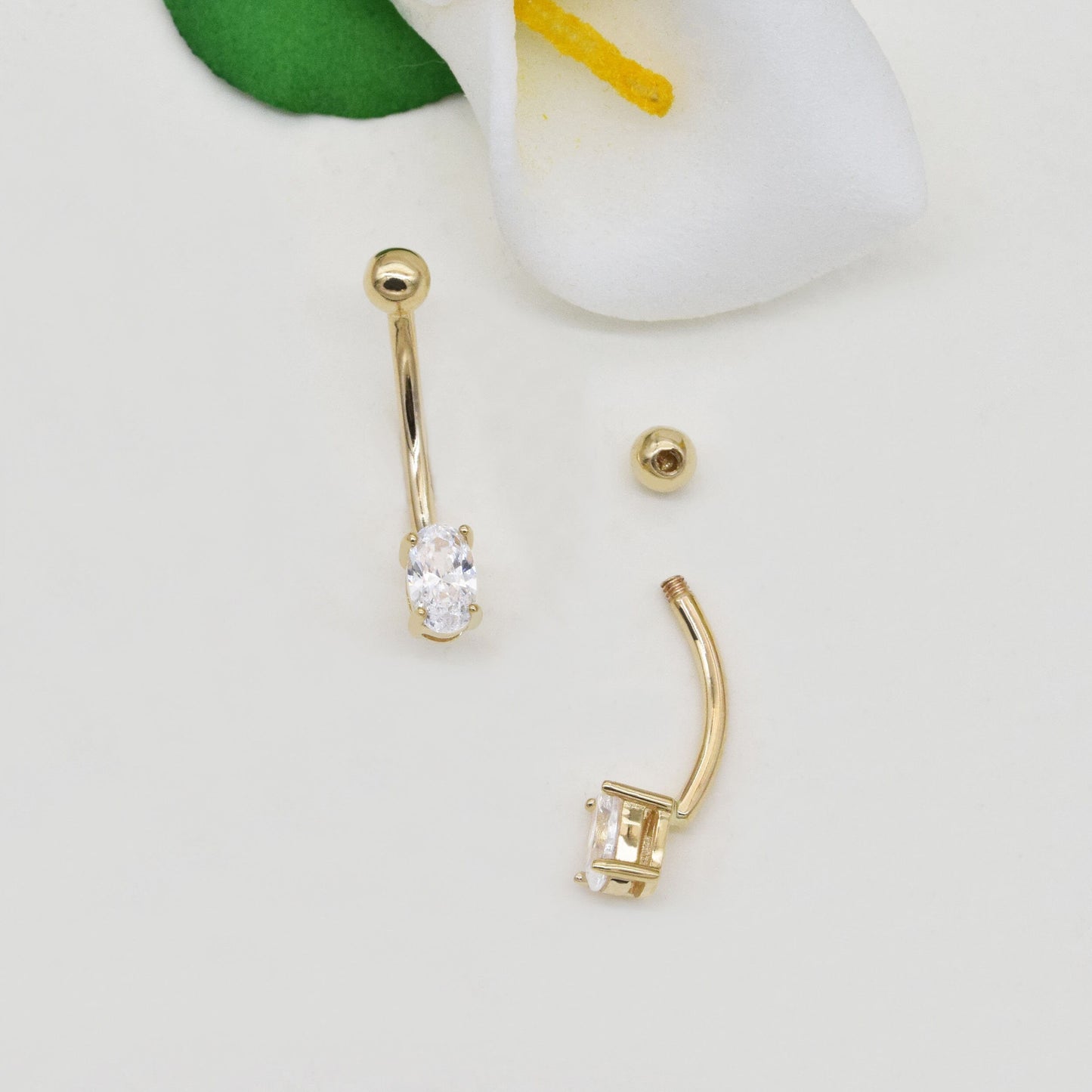 14K Solid Gold Diamond Rook Earring Curved Barbell Navel Daith Eyebrow Ring 16g Gift