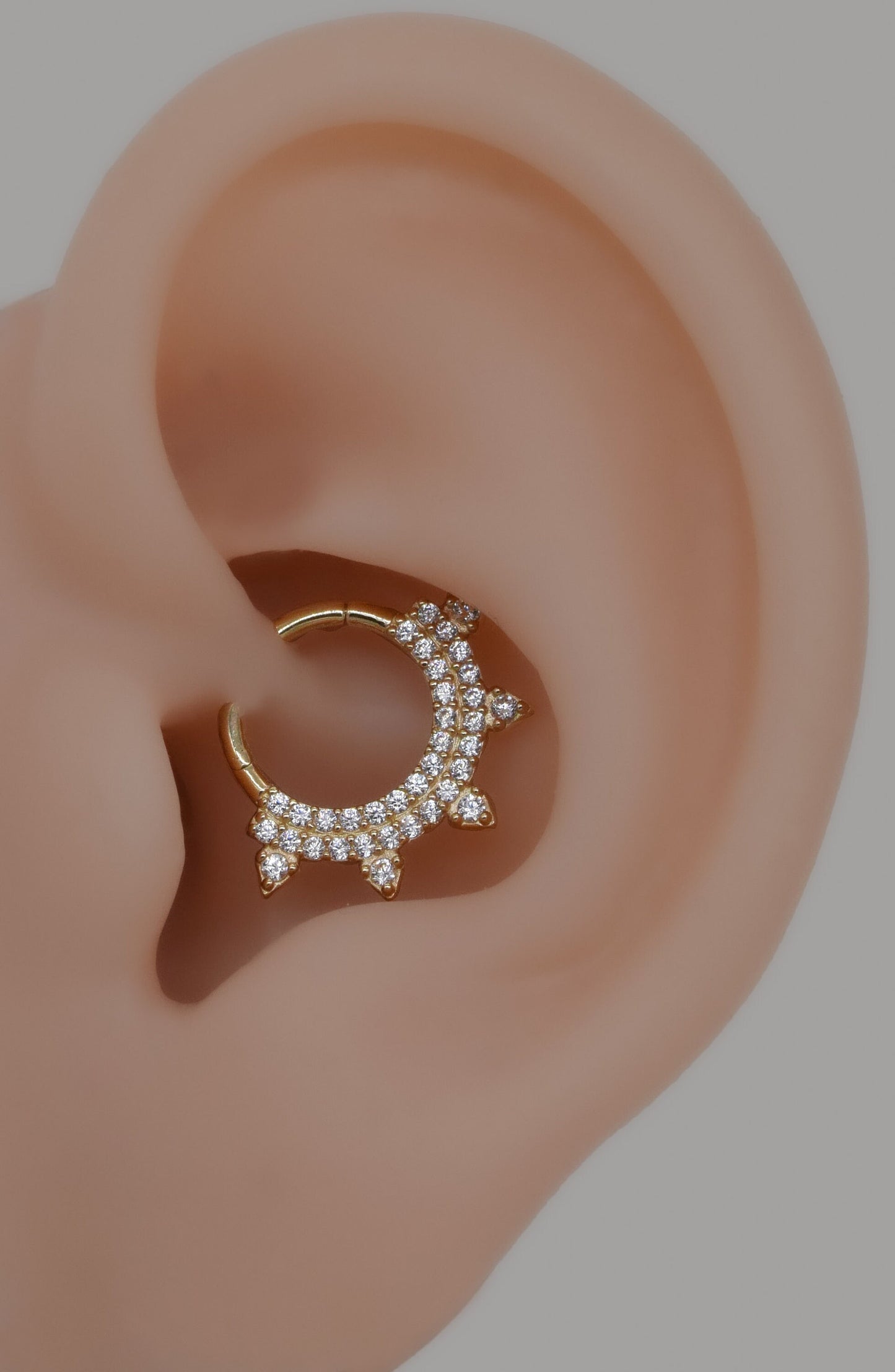 14K Gold Cubic Zirconia Diamond Sunshine Hoop 16G
