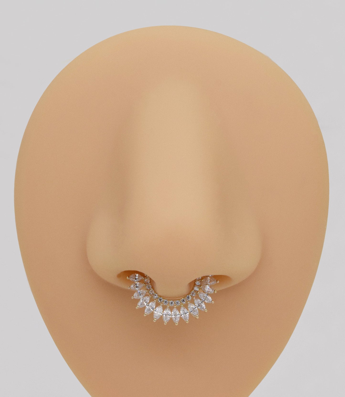 14K Solid Gold Dainty Marquise Septum Hoop Clicker Nose Piercing Ring