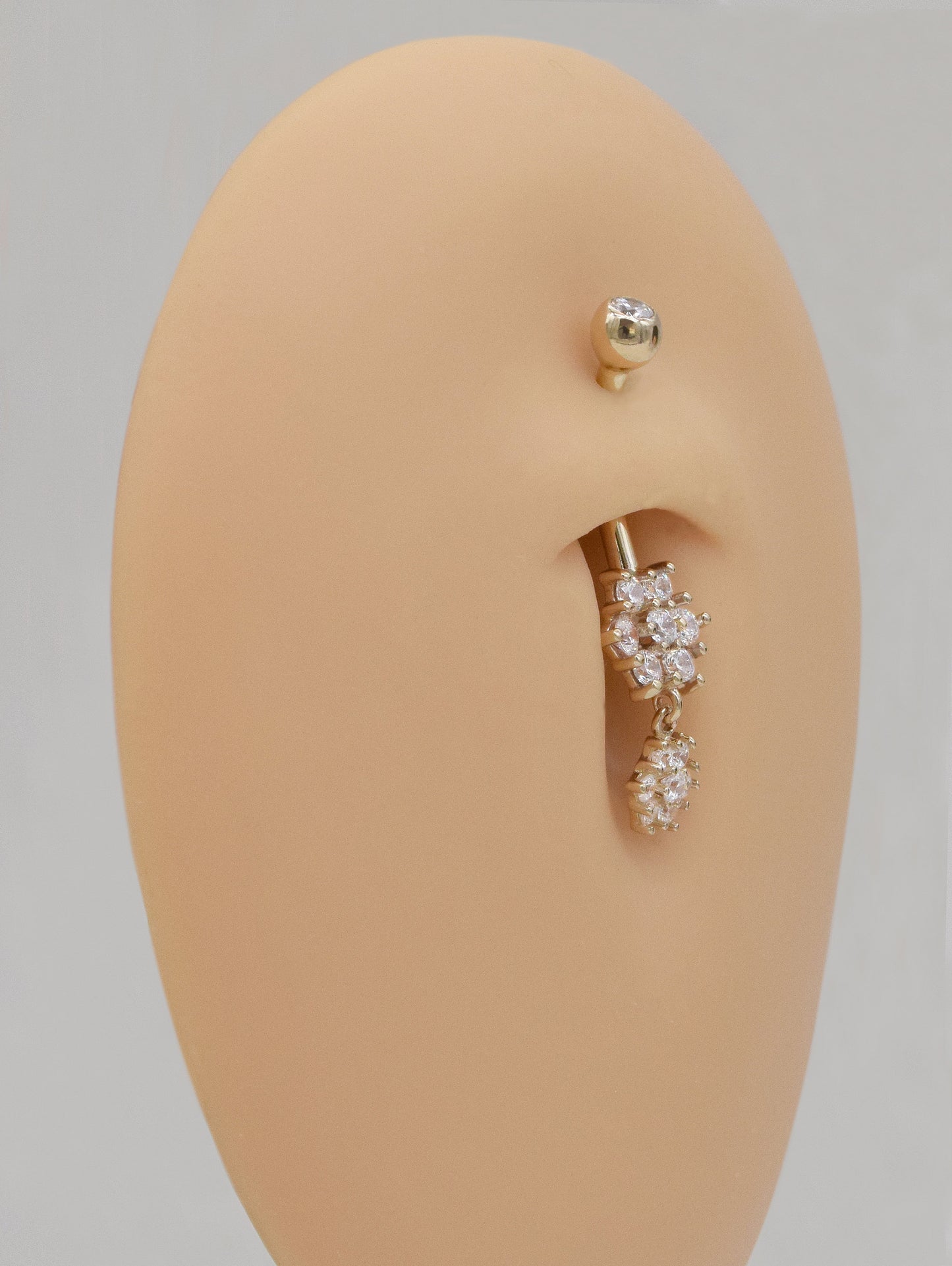 14K Solid Gold Dangle Flower Snowflake Navel Ring 14g