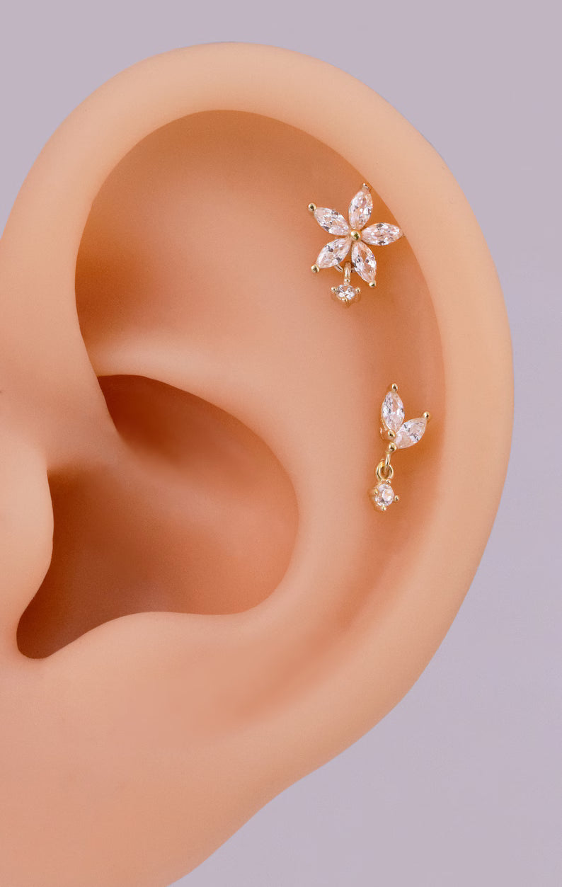 14K Gold Tragus Conch Drop Earring