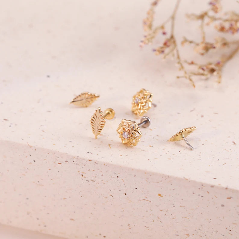 14K Gold Mandala Helix Stud Earring