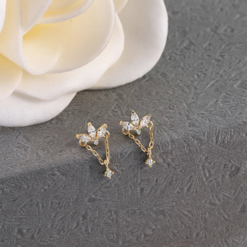 14K Gold Marquise Chain Cartilage Earring 20g