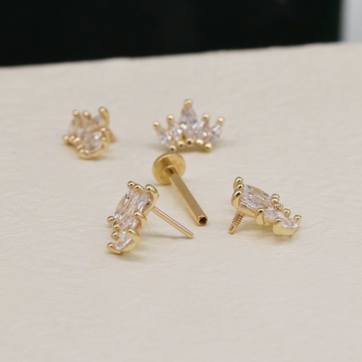 14K Solid Gold Marquise Cartilage Climber Helix Tragus Conch Earring